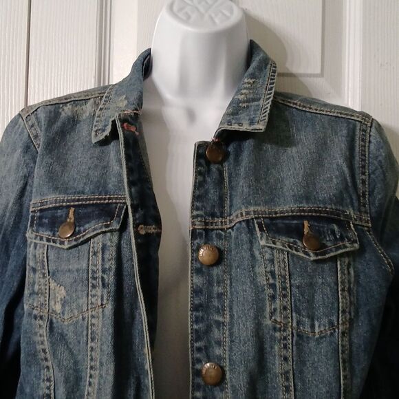 Bongo denim distressed jean denim jacket  Juniors Sz L - Picture 3 of 7